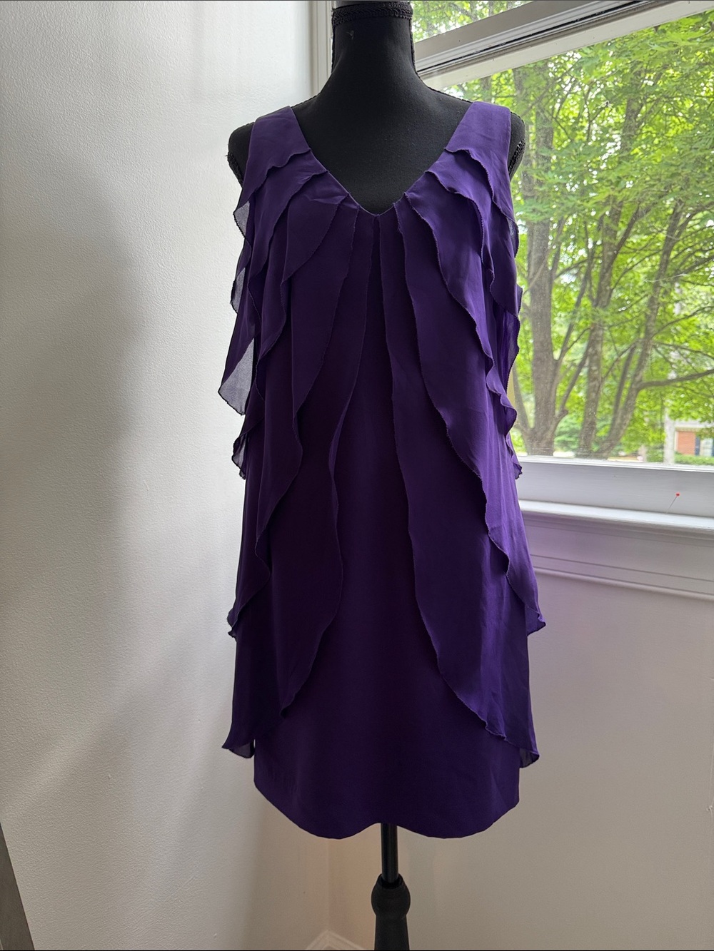 Elegant Nicole Miller Purple Ruffled Cocktail Dress